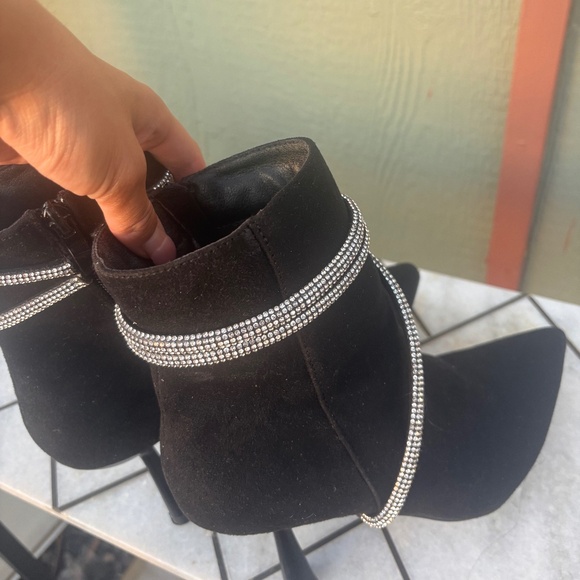Party or Night Out with These Sparkly Black Booties with Rhinestone Trim - Picture 1 of 2